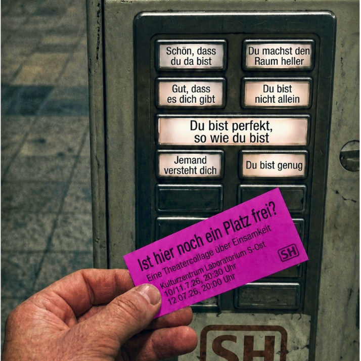 Das Bild zeigt den Flyer zur Theatercollage "Ist hier noch ein Platz frei?"